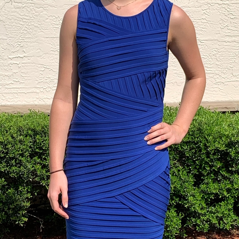 Royal blue ruched cocktail dress